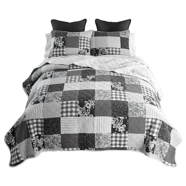 DONNA SHARP Indiana Farmhouse 3-Pieces Black and White Cotton King Quilt Set
