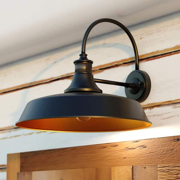 Dorado 18 in. W Metal Bronze Farmhouse Barn Motion Sensor Dusk to Dawn Outdoor Wall Light