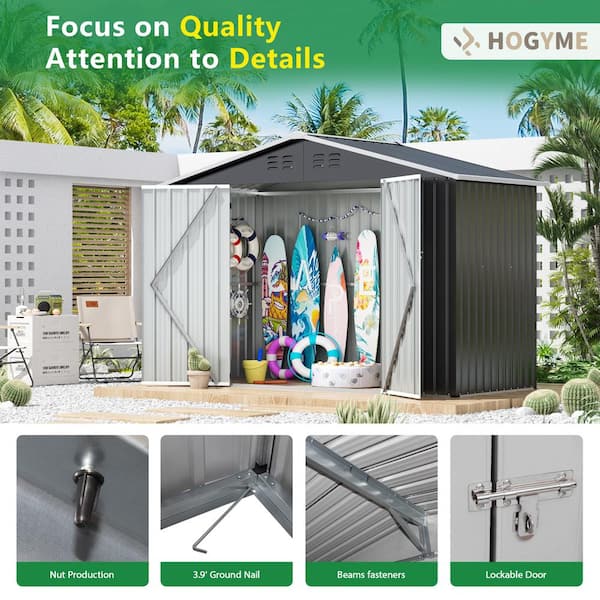 9.1 ft. W x 4.3 ft. D Outdoor Storage Shed, Metal Garden Tool Sheds with Vents, Gray(39.13 sq. ft.)