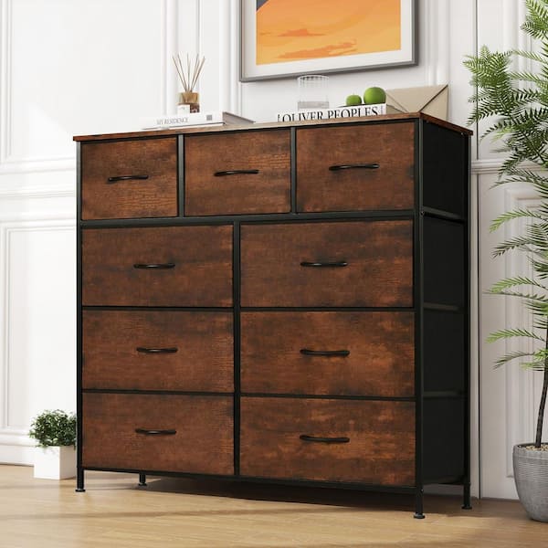 WONDER COMFORT Rust Brown 9-Drawer 11.8 in. W Chest of Drawers Fabric Storage Tower with Steel Frame, Wooden Top