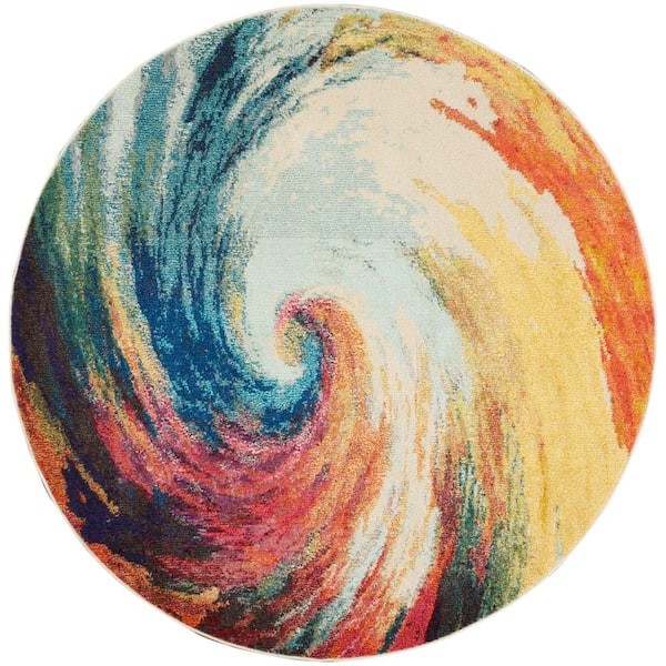 Nourison Celestial Wave 5 ft. x 5 ft. Abstract Contemporary Round Area Rug