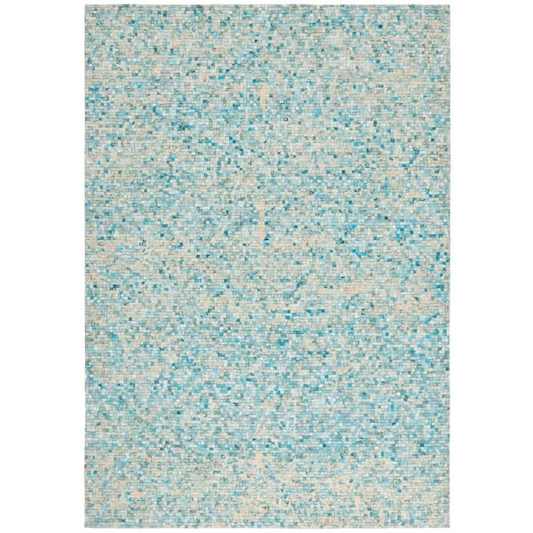 Studio Leather 8 ft. x 10 ft. Turquoise/Gold Geometric Abstract Area Rug