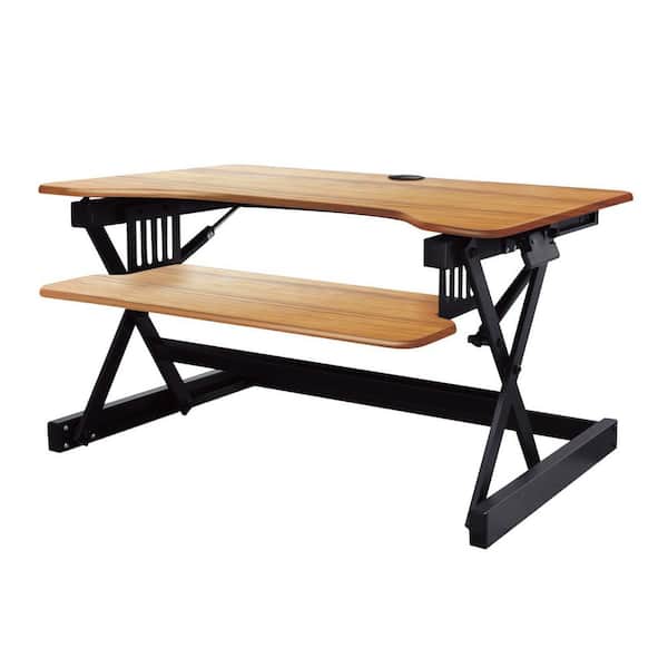 ROCELCO 26.5 in. x 7 in. Rectangular Teak Wood Standing Desk Converter with Adjustable Support Riser