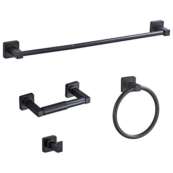 Adrinfly 4-Piece Bath Hardware Set with Hand Towel Bar, Towel Ring, Robe Hooks, Toilet Paper Holder in Matte Black