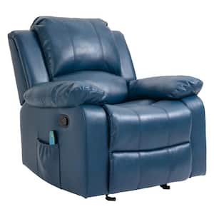 Blue Big and Tall Heavy Duty Faux Leather 8-Point Massage Glider Recliner with Remote Control and Side Pocket