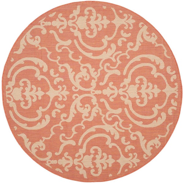 SAFAVIEH Courtyard Terracotta/Natural 5 ft. x 5 ft. Round Border Indoor/Outdoor Patio  Area Rug