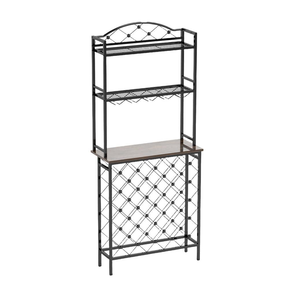 3-Tier Industrial Metal Wine Rack Bar Table with Storage Shelves for Home K