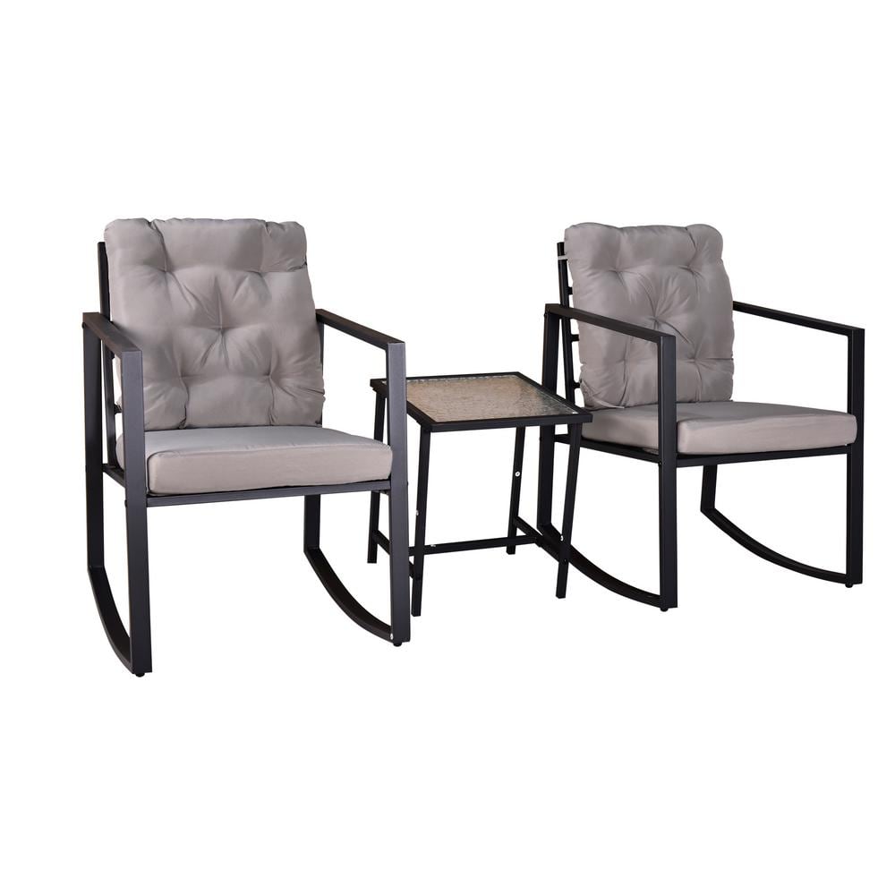 Black Plus Gray 3-Piece Metal Square 19.88 in. Table Height Outdoor Bistro 