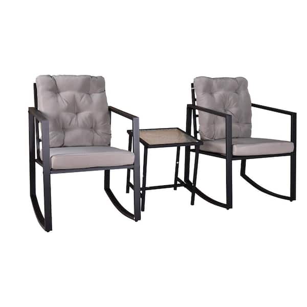 Unbranded Black Plus Gray 3-Piece Metal Square 19.88 in. Table Height Outdoor Bistro Set