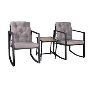 3-Piece Metal Outdoor Patio Conversation Set with Gray Cushions