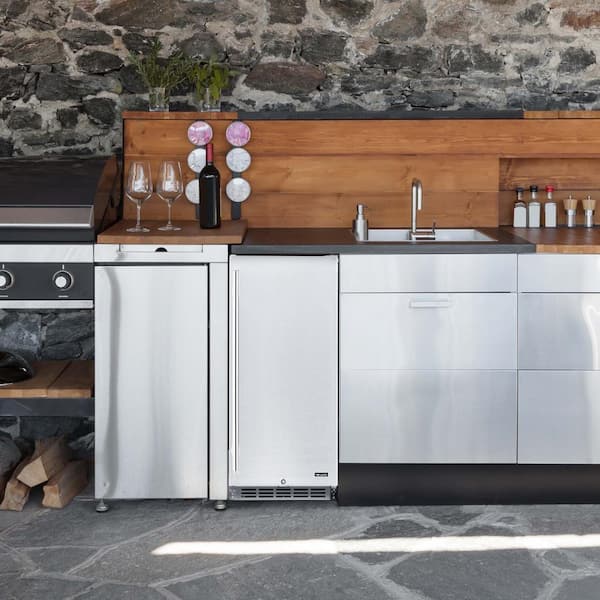 15 in. 90 Can Built-In Outdoor Cooler Fridge with Auto-Closing Door and Easy Glide Casters Weatherproof Stainless Steel