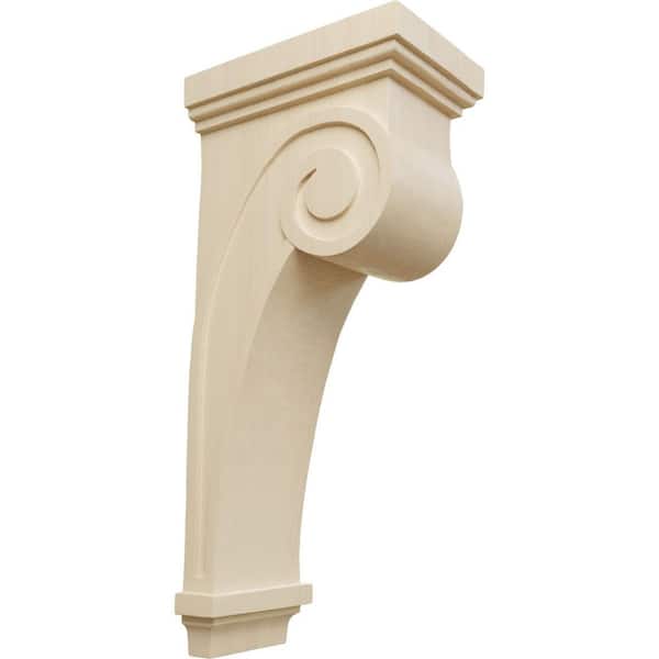 Ekena Millwork 10 in. x 6-1/4 in. x 22 in. Unfinished Wood Rubberwood Scroll Corbel