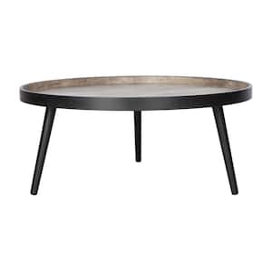 Fritz 35.4 in. Light Gray/Black Round Wood Coffee Table