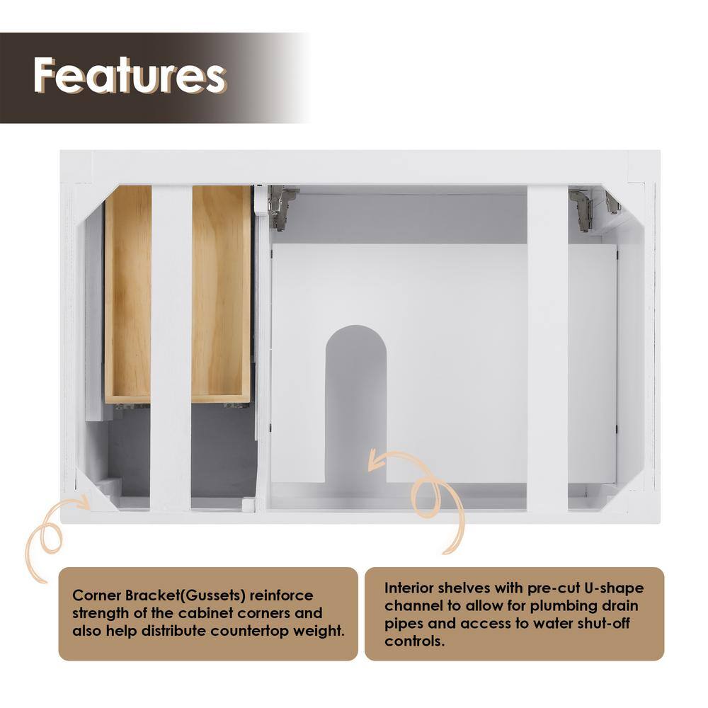 Laurel 36" White Wood Vanity with Calacatta Quartz Countertop