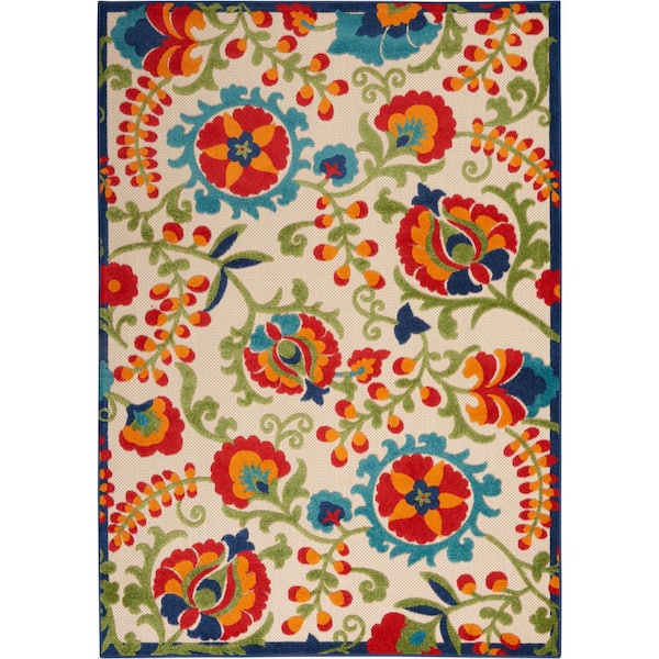 Nourison Aloha Multicolor 6 ft. x 9 ft. Floral Modern Indoor/Outdoor Patio Area Rug