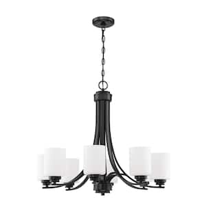 Bolden 8-Light Flat Black Finish w/Frost White Glass Transitional Chandelier for Kitchen/Dining/Foyer No Bulb Included