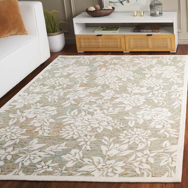 SAFAVIEH Jardin 8 ft. x 10 ft. Green/Ivory Floral Solid Border
