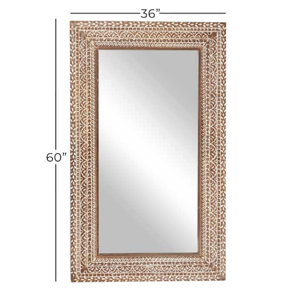 59 in. x 36 in. Intricately Carved Rectangle Framed Brown Floral Wall Mirror