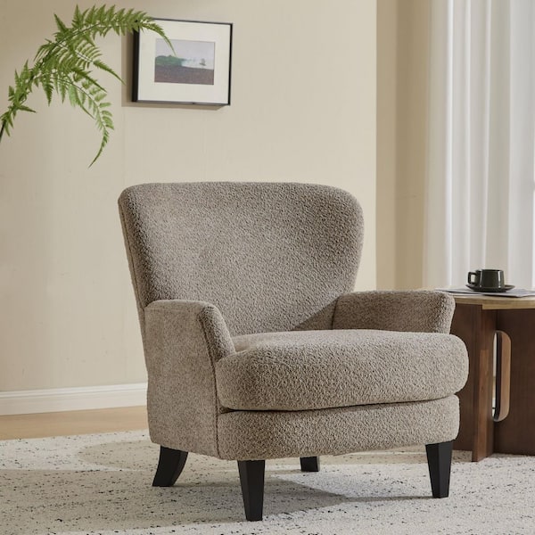 Willey Modern Light Brown Upholstered Boucle Accent Chair Arm Chair with Tapered Solid Wood Legs