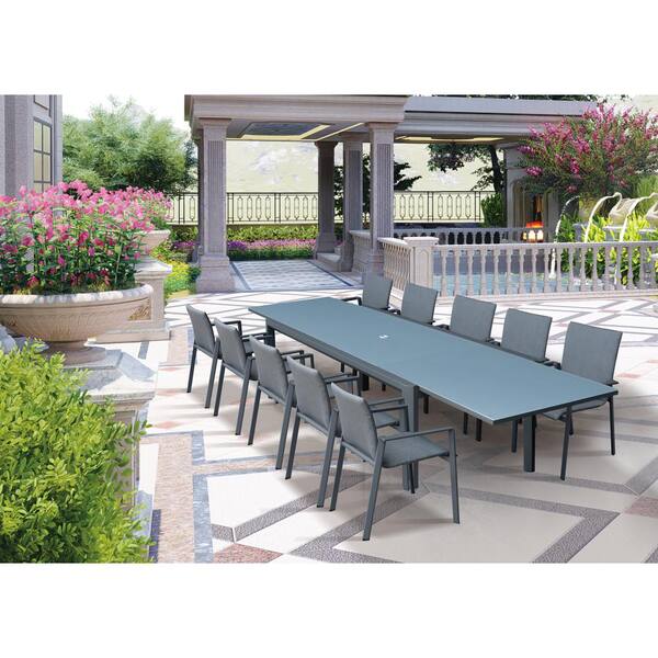 Unbranded Annabel Dark Gray 11-Piece Aluminum Outdoor Dining Set with Sling Set in Midnight Grey