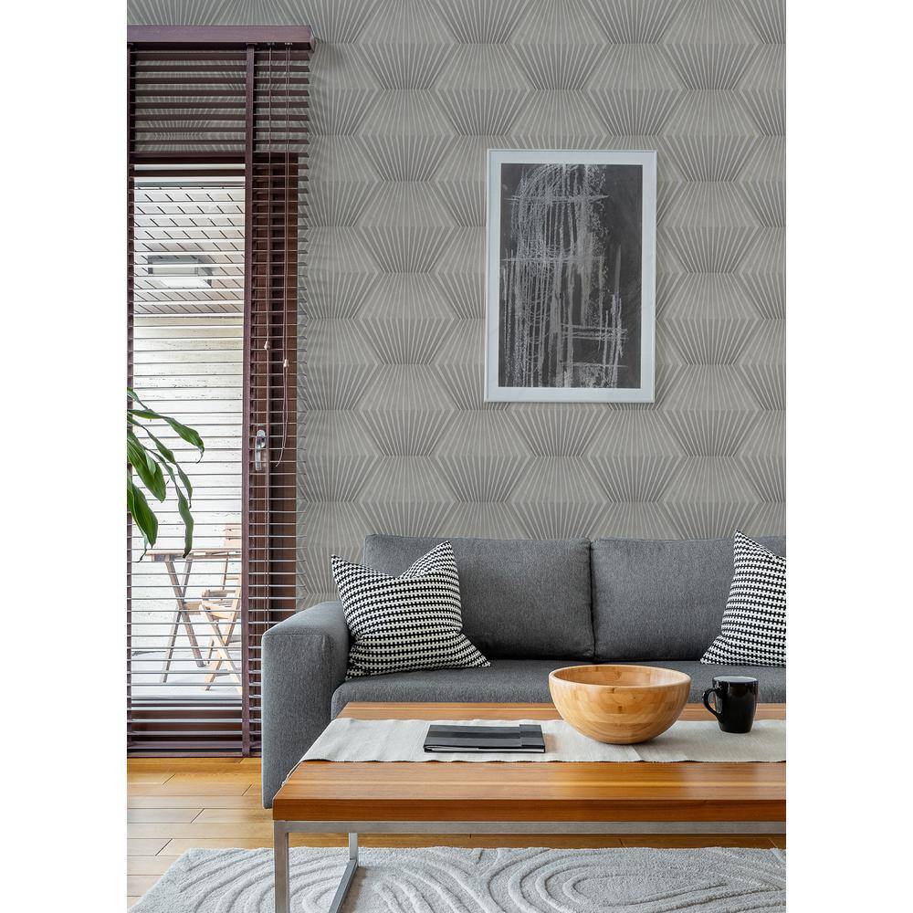Taupe and Silver 3D Geometric Vinyl Wallpaper