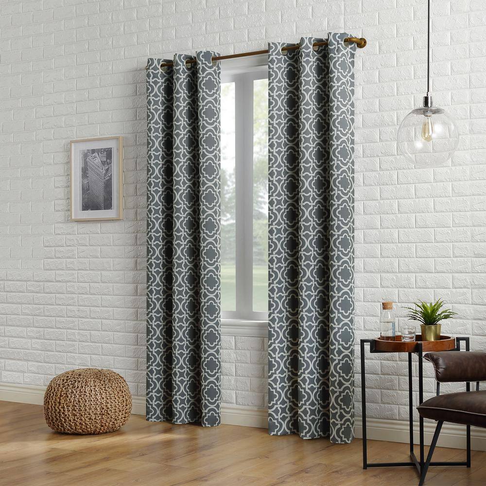 Gray Trellis Blackout Grommet Curtain Panel, 40" x 84"