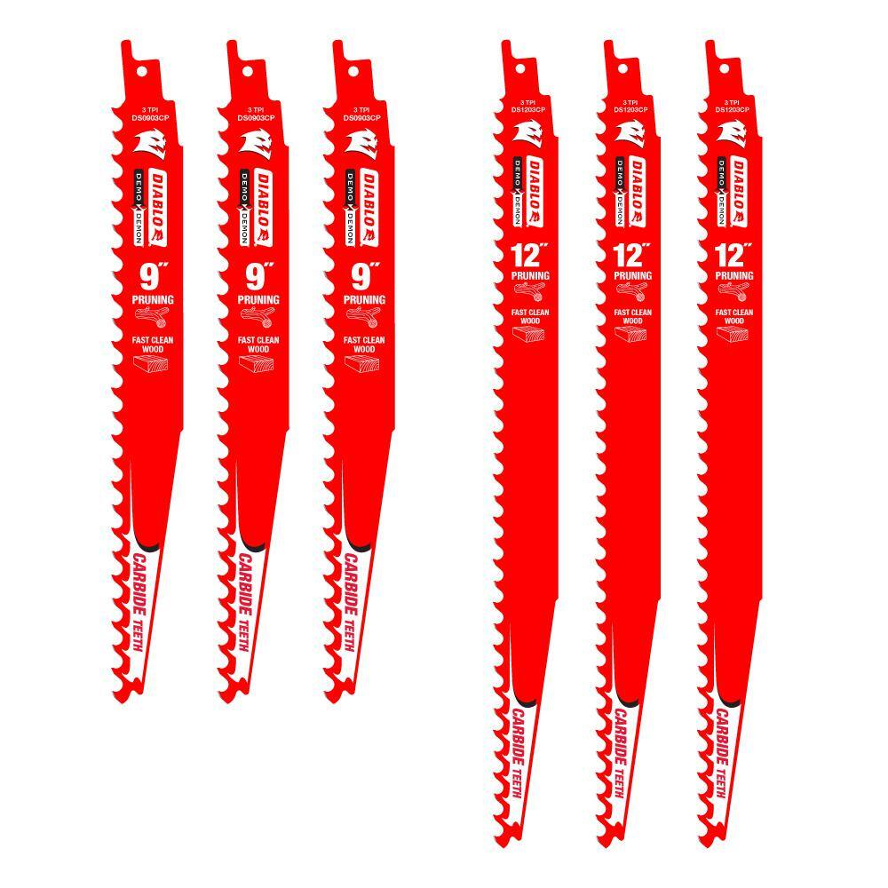 6 in. and 9 in. 3TPI Demo Carbide Recip Blades for Pruning and Clean Wood Cutting (6-Pack) price history on PriceWatchPro