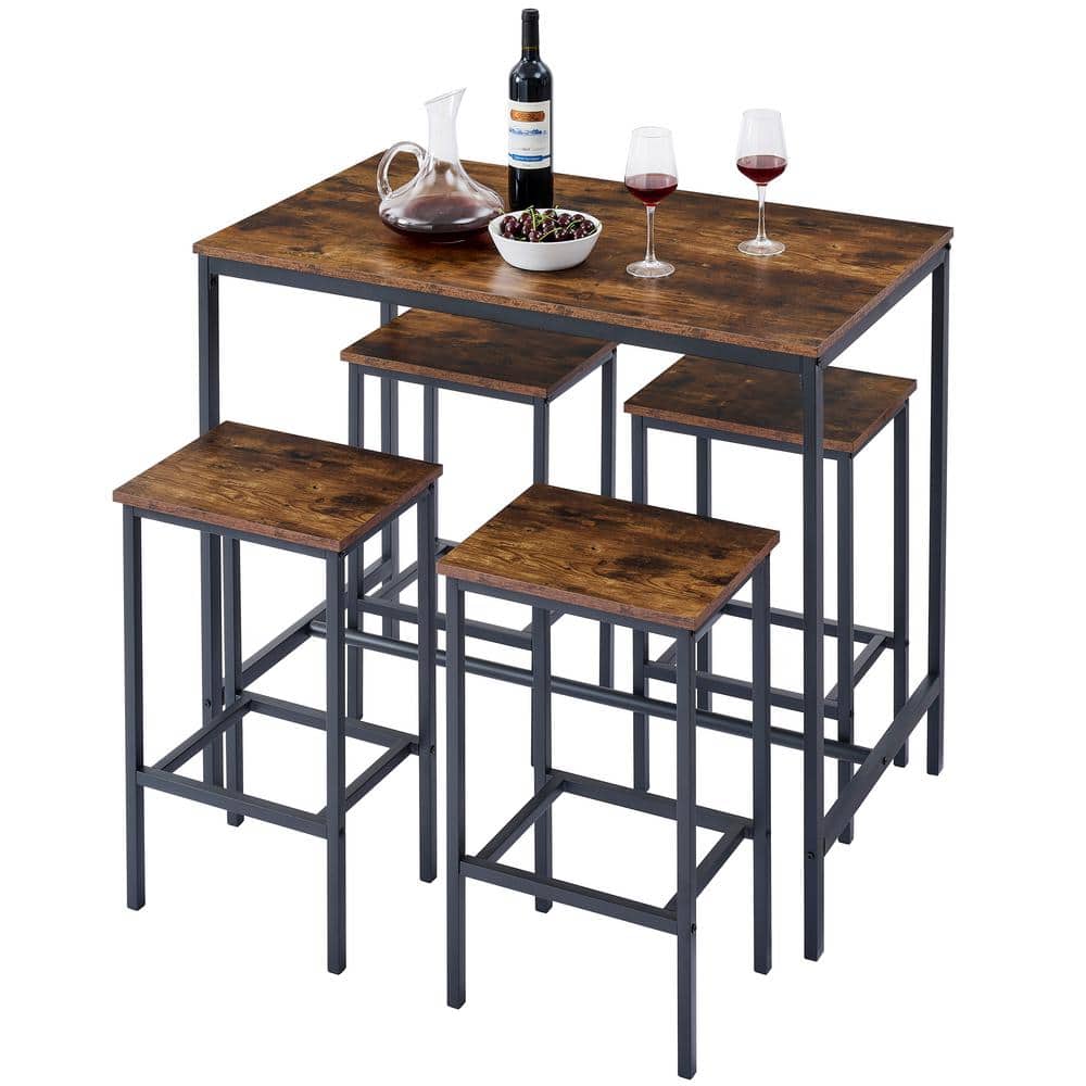 Hot Selling Brown Iron 42 in. Kitchen Prep Table, 5-Piece Dinging table Set