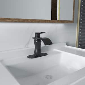 Single Handle Single Hole Bathroom Faucet with Deckplate Included and Supply Lines in Black
