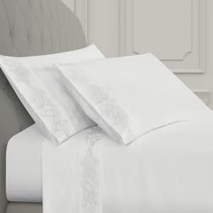 Isabel 4-Pieces White Cotton King Sheet Set