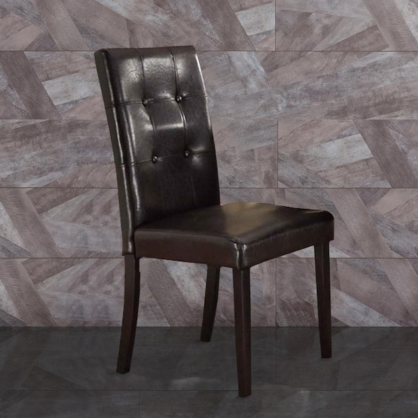 Benjara Dark Brown Faux Leather and Pine Wood Dining Side Chair