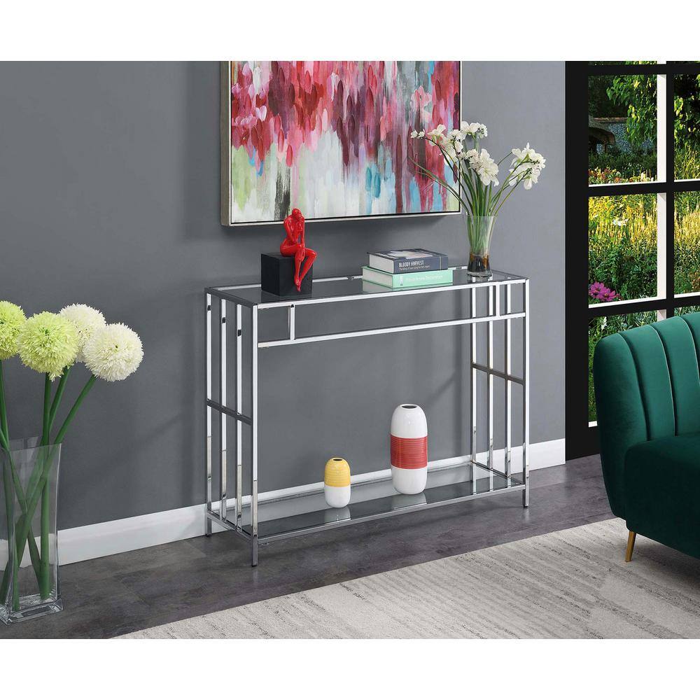 Mission Clear Glass and Chrome Console Table with Storage