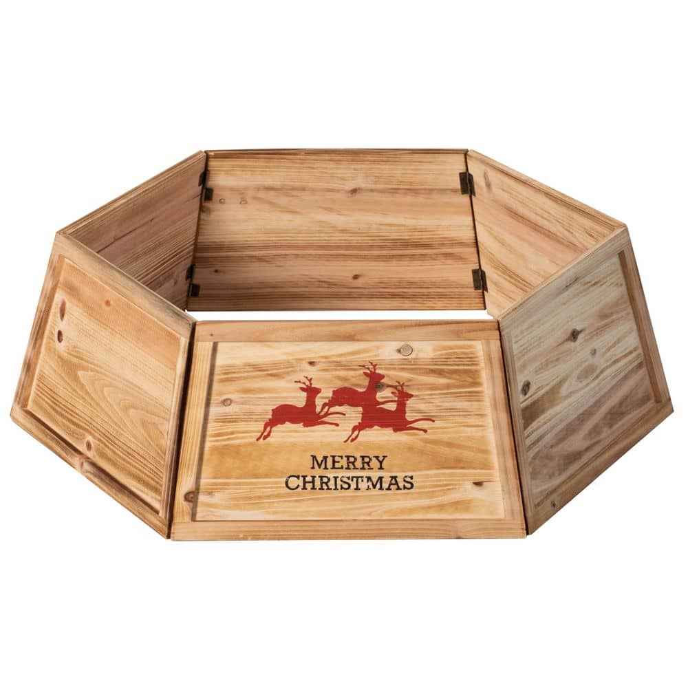 Natural Wood Christmas Tree Collar with Deer Pattern Panels Foldable Ring Box Cover and Festive Base Wrap price history on PriceWatchPro