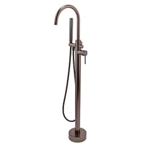 2-Handle 45.47 in. Freestanding Floor Mount Tub Faucet Bathtub Filler with Hand Shower in Brushed Bronze