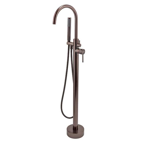 AKDY 2-Handle 45.47 in. Freestanding Floor Mount Tub Faucet Bathtub Filler with Hand Shower in Brushed Bronze