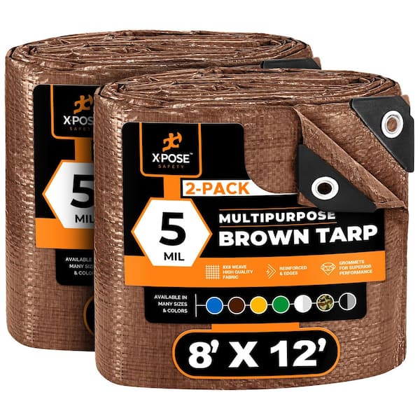 8 ft. W x 12 ft. L Brown 5 Mil General Purpose Poly Tarp - (2-Pack) - Plastic