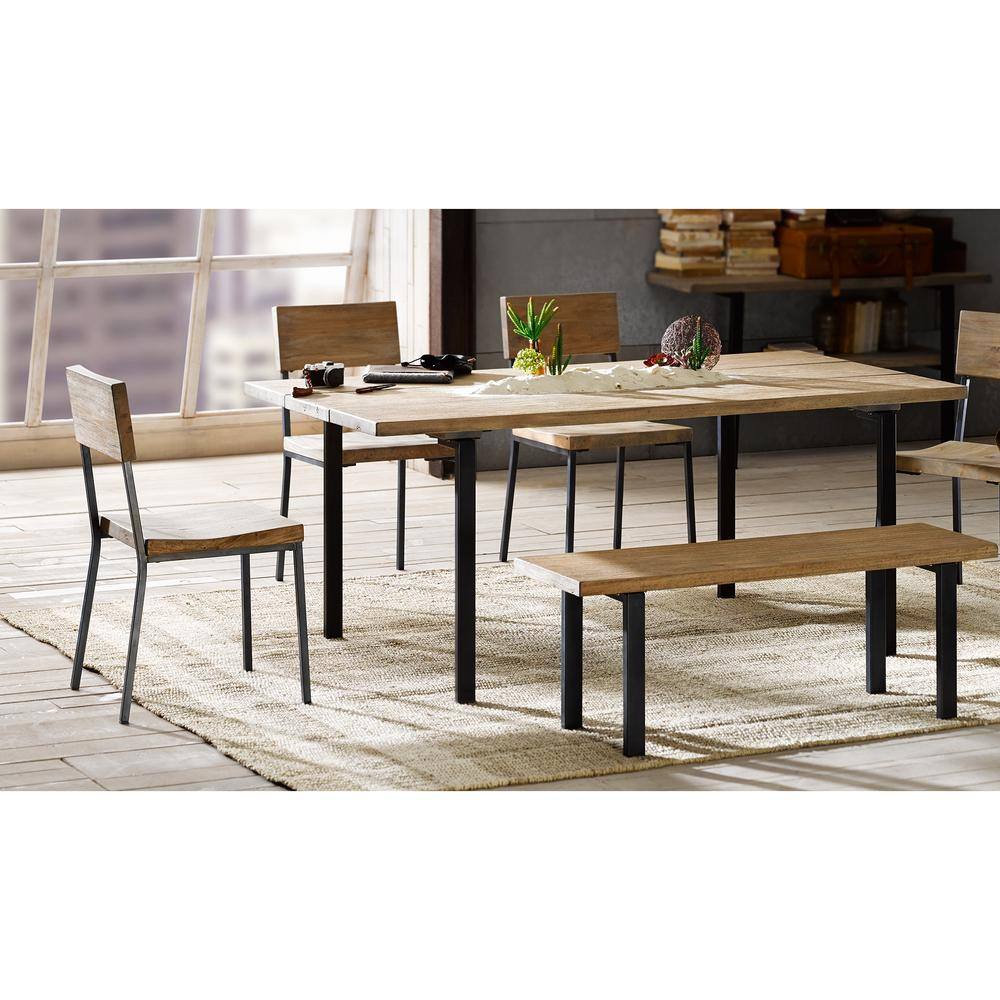 Tacoma Industrial Mindi Wood and Steel Side Chair, Set of 2