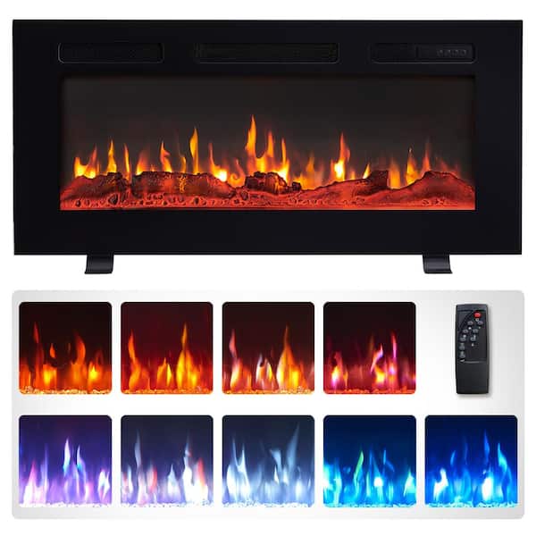 Edendirect 36 in. Freestanding and Wall Mounted Electric Fireplace in Black with Multi Color Flame