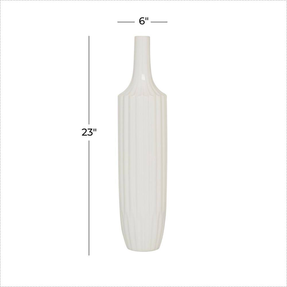 Modern White Ceramic Vase with Stripe Texture 23" Height