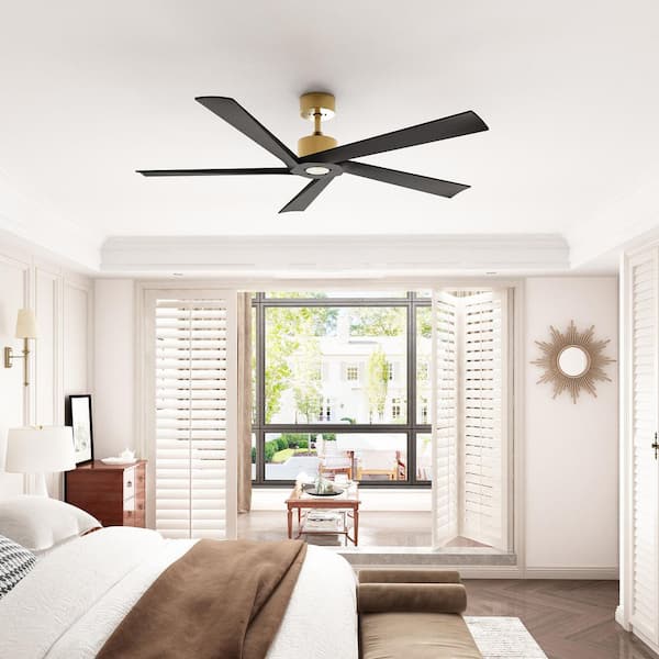 FUFU&GAGA 62 in. Indoor Outdoor Use Black Solid Wood 5 Blades Propeller Ceiling Fan with Remote Control, 1/4/8-Hour Timing