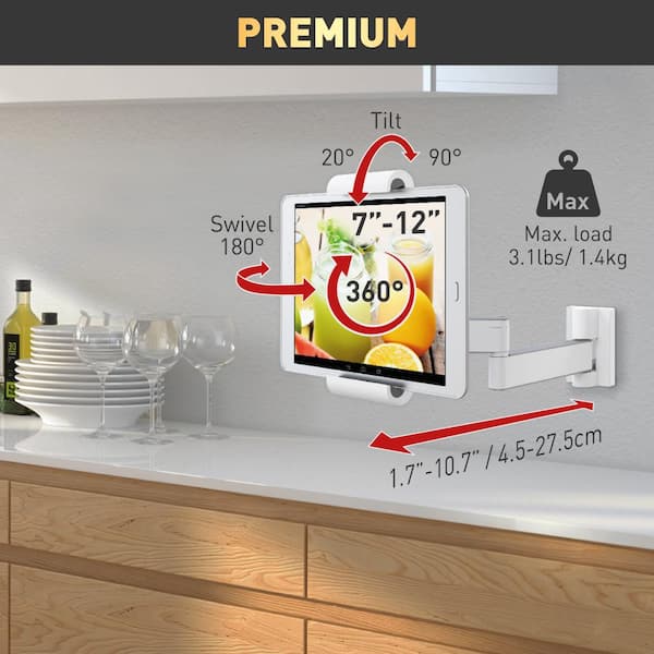 Barkan 7 in to 12 in Full Motion Tablet Wall & Cabinet Mount for Tablets up to 3 lbs