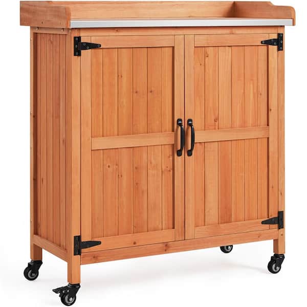 37 in. H x 36 in. W x 16 in. D Garden Potting Bench Table with with Metal Tabletop and Cabinet