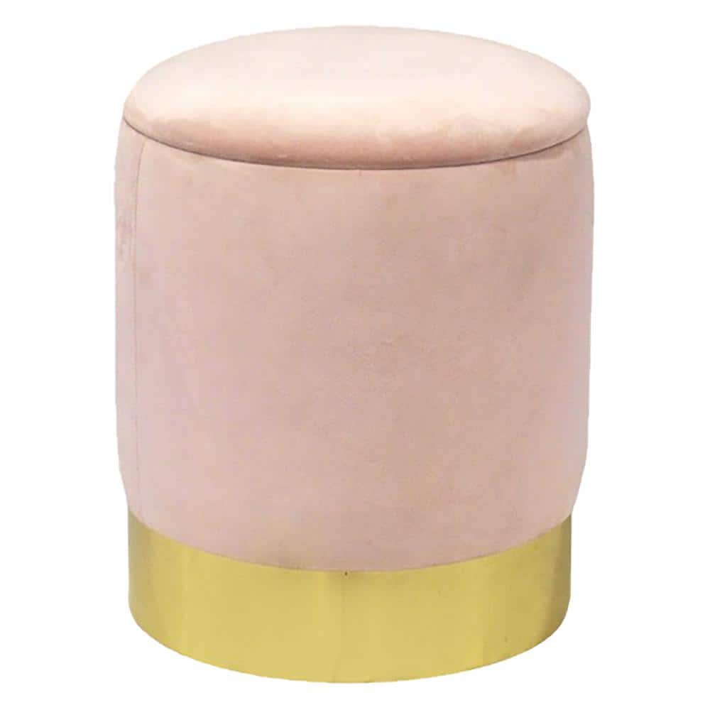 Pink Velvet Round Storage Ottoman