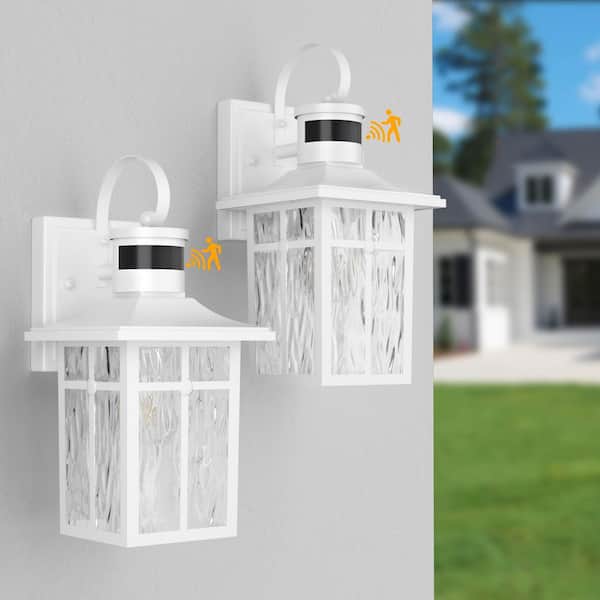 13 in. 1-Light White Modern Aluminum Motion Sensor ETL Outdoor Sconces No Bulbs Included Set of 2