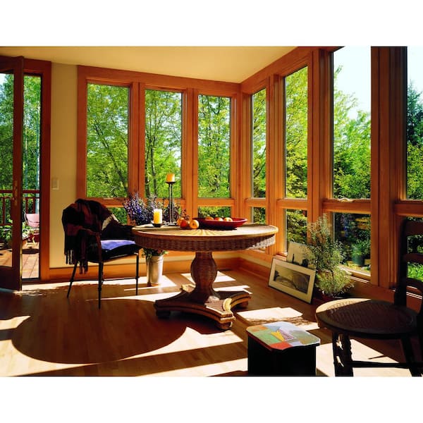 40-3/4 in. x 40-13/16 in. 400 Series White Clad Wood Double Casement Window with Low-E Glass, Pine Int and Stone Hdw
