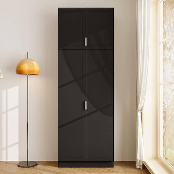 Black 90.6 in. H Accent Cabinet, Bookcase, Wardrobe with 4 Shelves and 4 Doors