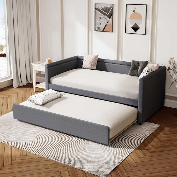 Gray Twin Size Daybed with Trundle for Guest Room