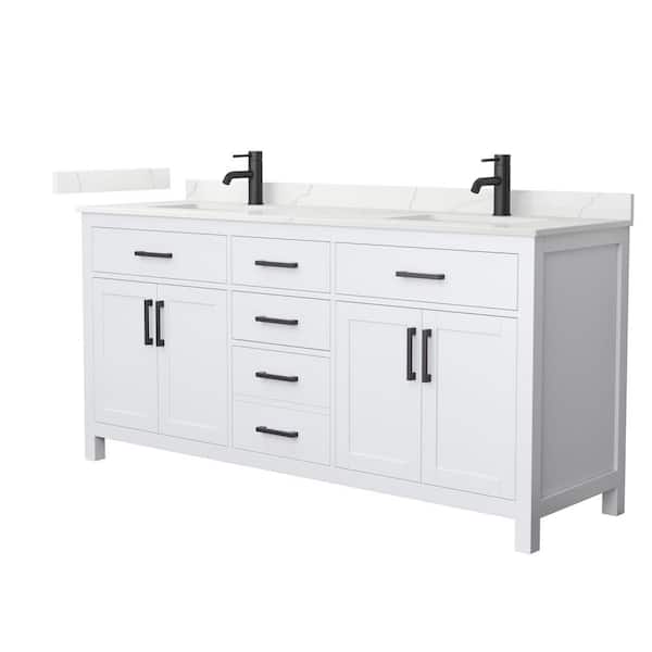 Wyndham Collection Beckett 72 in. Double Freestanding White Bath Vanity with Giotto Quartz Top (Assembled)
