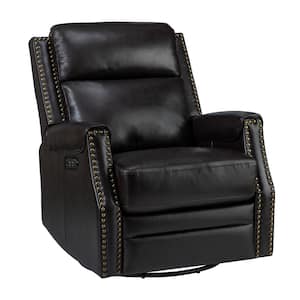 Leonhard Charcoal Transitional Electric Genuine Leather Rocking Recliner Nursery Chair with Nailhead Trims
