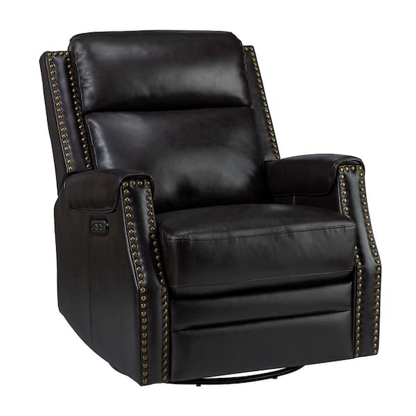 JAYDEN CREATION Leonhard Charcoal Transitional Electric Genuine Leather Rocking Recliner Nursery Chair with Nailhead Trims